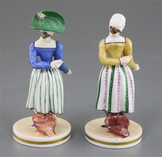 Two Chamberlains Worcester porcelain figures of Madame Vestris, c.1830, H.13.2cm and 13.5cm, some restoration